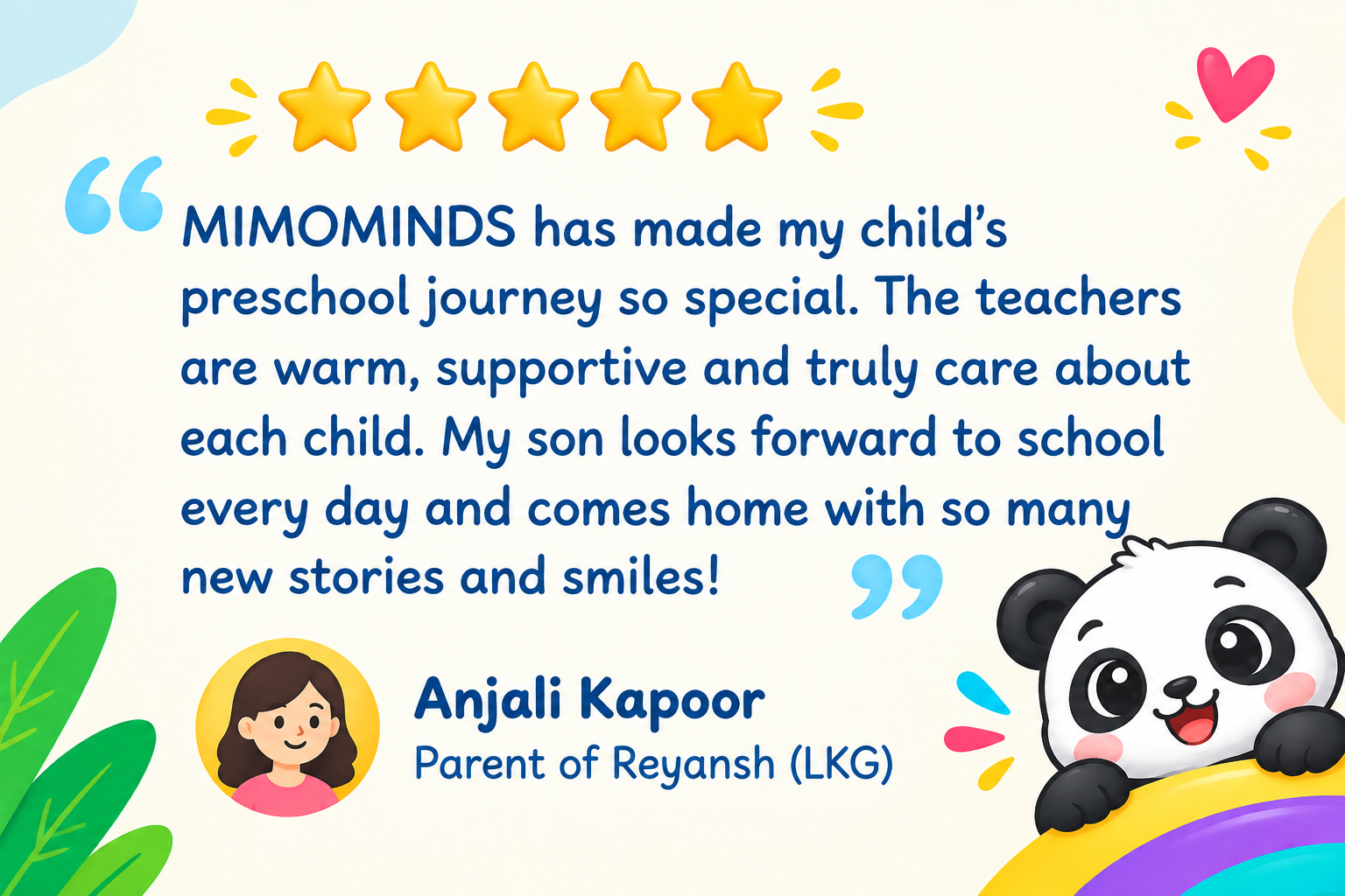 panda preschool testimonial card